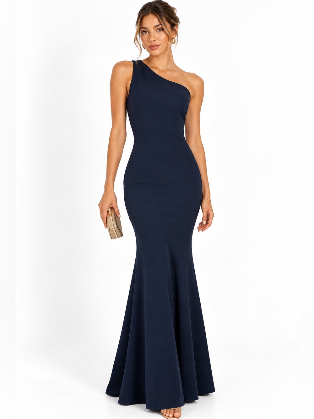 CINQ A SEPT One-Shoulder Navy Mermaid Gown Wedding Black Tie Minimalist